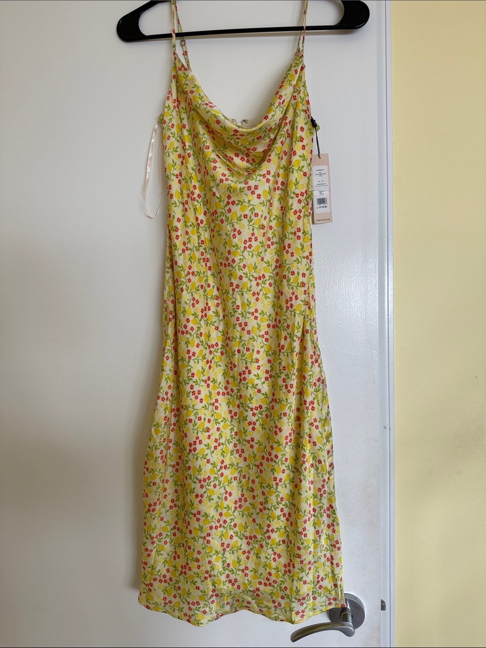 BCBGeneration Yellow Floral Cowl-Neck Midi Slip Dress - NWT